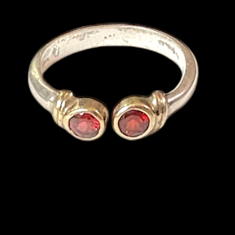 Vintage Bezel Set Garnet Sterling Silver Vermeil Estate Ring Size 7.5